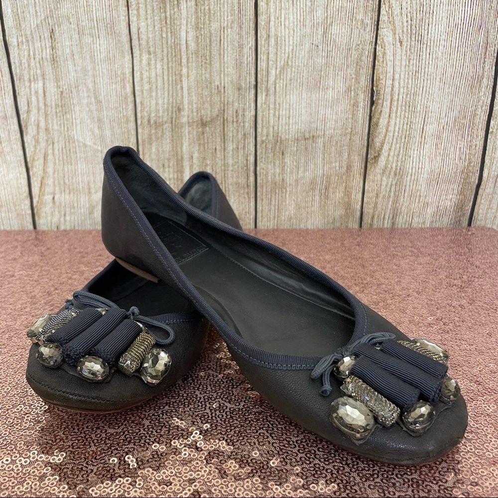 Tory Burch Gray Jeweled Ballerina Flats Sz 7